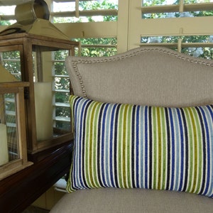 Aqua Navy Green Stripe Pillow - Modern Stripe Blue Pillow Cover - Decorative Throw Pillow - 11317