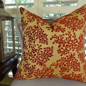 SALE 35.00 - 20&quot; Designer Red Burgundy Throw Pillow Cover - Floral Accent Pillow - Geometric Red Tan Floral Throw Pillow - Pillow Sale 11347