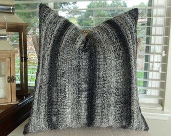 Gray Charcoal Black Minky Cuddle Pillow Cover - Double Sided Gray Pillow -  Charcoal Cuddle Fringe Throw Pillow - Gray Throw Pillow -17434