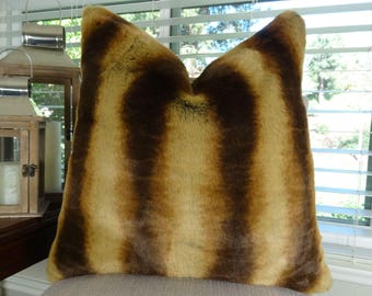 Tissavel Chinchilla Faux Fur Throw Pillow Cover - Brown Cognac Luxury Throw Pillow - Two Tone Brown Fur Pillow - Chinchilla Fur - 17453