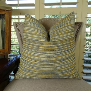Blue Tan Ivory Stripe Throw Pillow Cover - Modern Soho Pillow - Light Blue Stripe Throw Pillow - Designer Decorative Throw Pillow - 11079