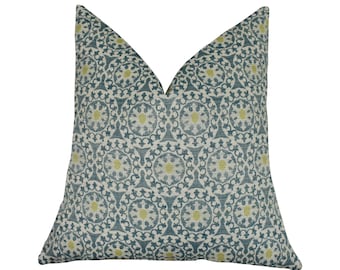 Designer Teal Pillow - Teal Blue Pillow - Teal Blue Yellow/Green Cream, Geometric Pillow Couch Pillow cover - Teal Blue Geometric - 11155