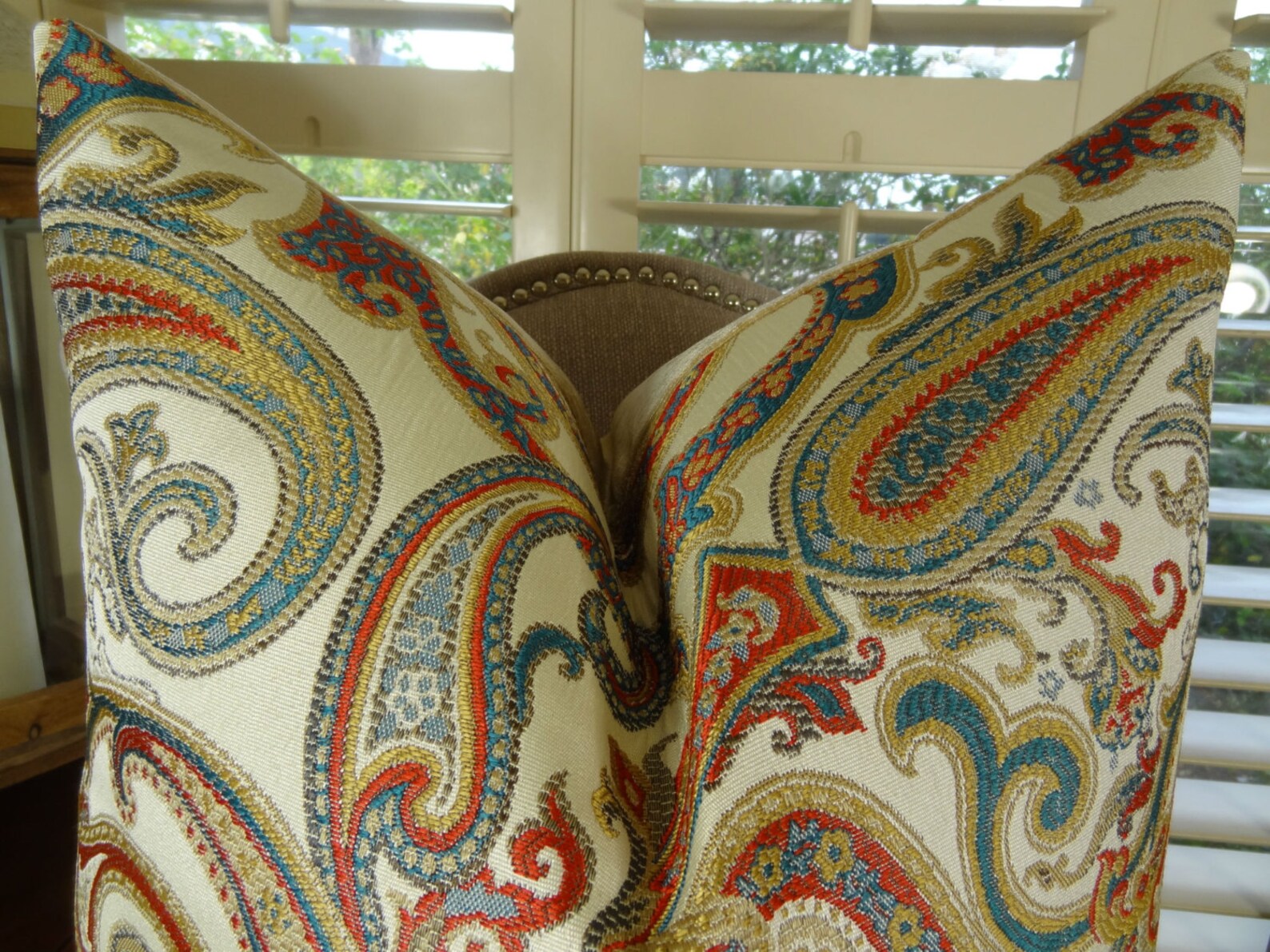 Red Paisley Throw Pillow Cover Turquoise Red Cream Taupe Etsy