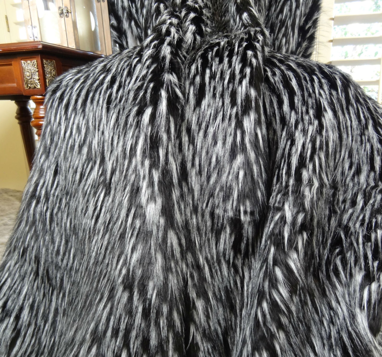 Black Faux Fur Blanket Wolf Faux Fur Black White Fur Throw Etsy