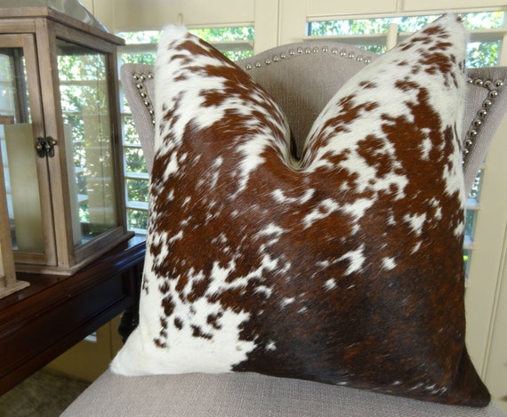 Decorative Cowhide Throw Pillow Cover Brown White Cowhide Etsy