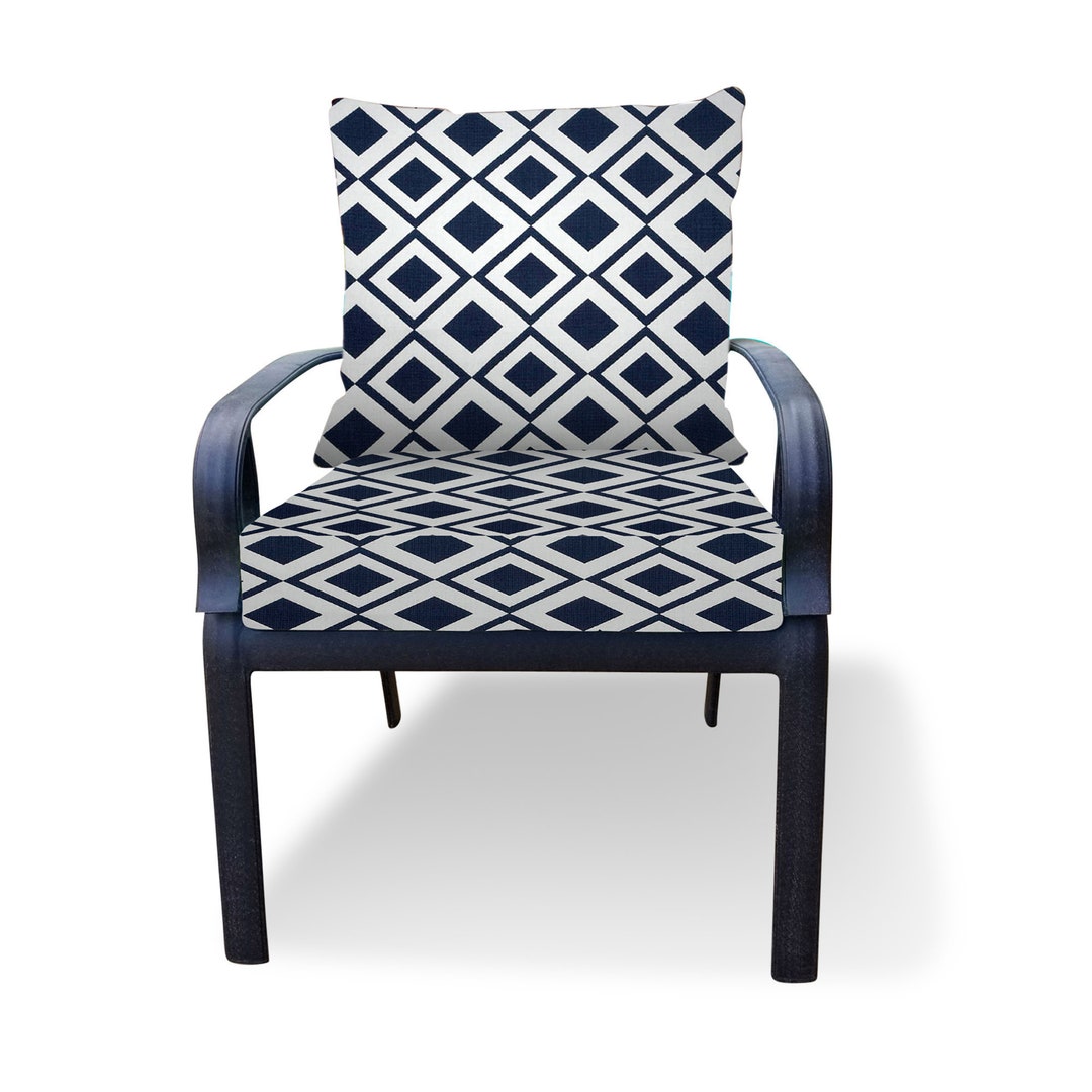 Outdoor Cushion Dark Blue White Outdoor Cushions for Chair Etsy