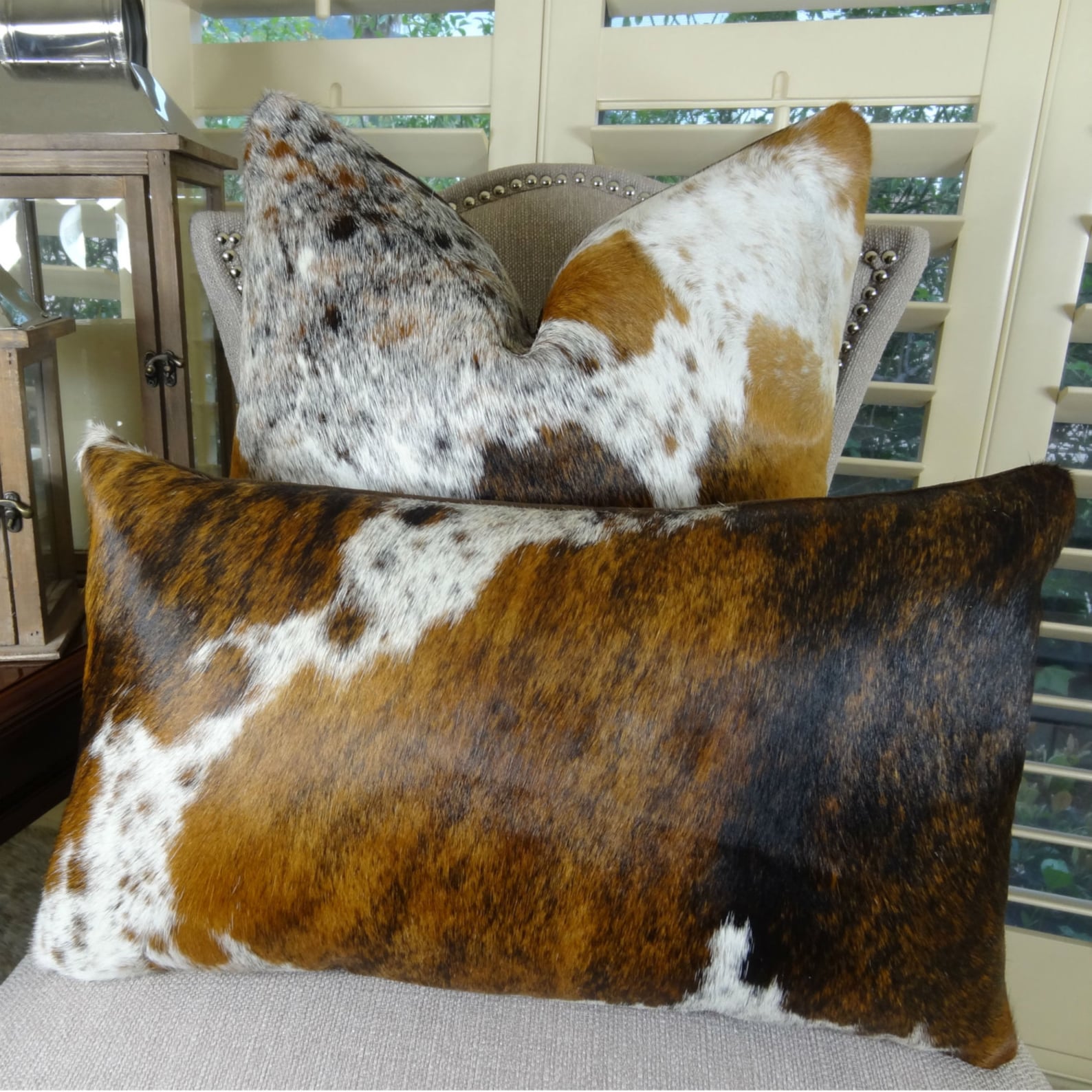 Decorative Cowhide Throw Pillow Cover Dark Tri Color Etsy