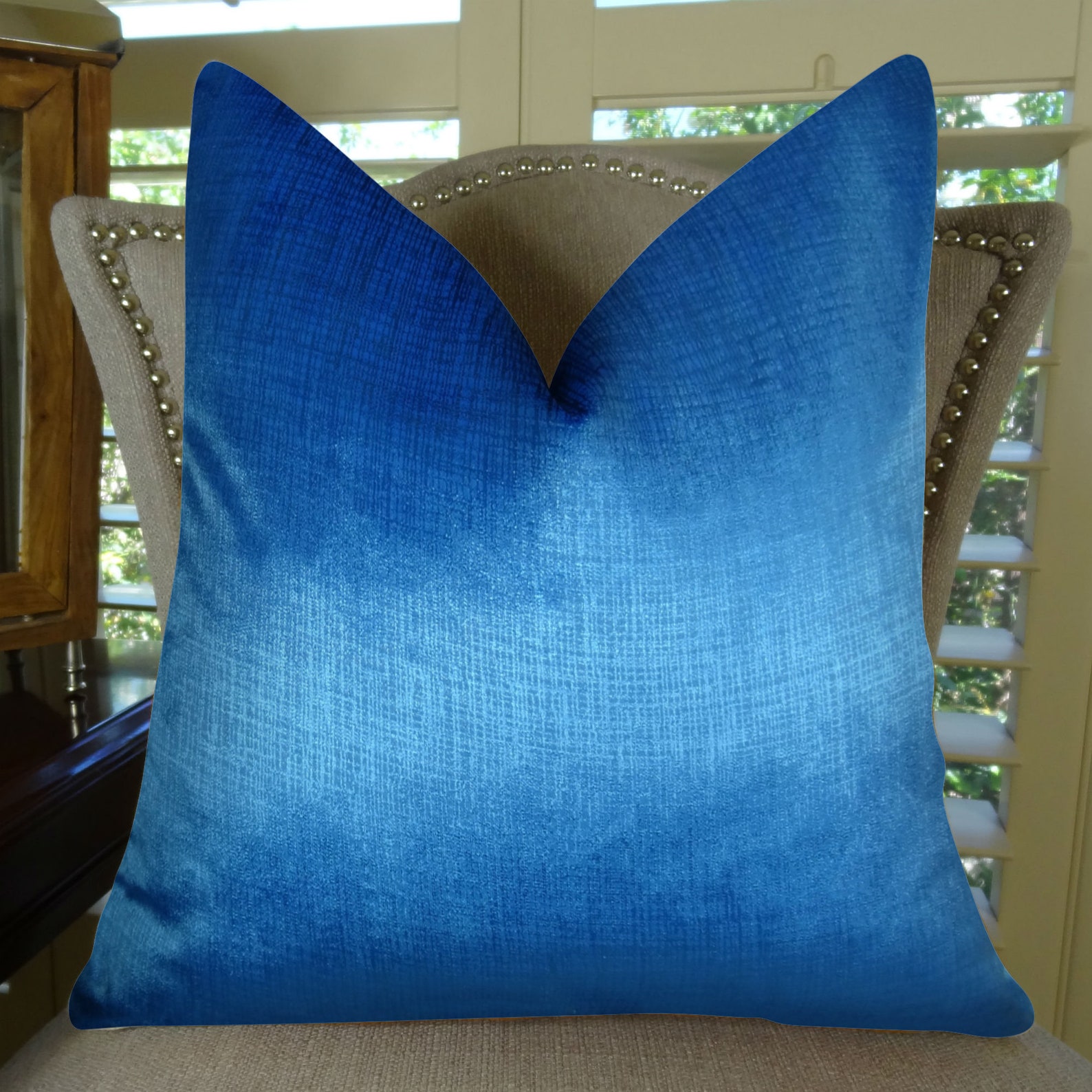 Metallic Blue Pillow Cover Designer Decorative Blue Pillow Etsy