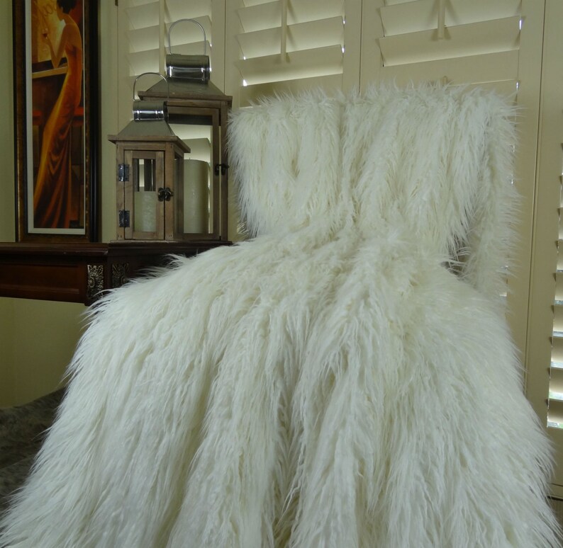 Ivory Faux Fur Throw Ivory Faux Fur Blanket & Bedspread Etsy