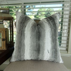 Gray White Faux Fur Angora Pillow Cover - Double Sided Gray Pillow -  Light Gray White Throw Pillow - Gray Pillow - 17435