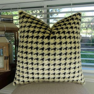 Houndstooth Double Sided Faux Fur Throw Pillow Cover - Black Beige Faux Fur Pillow - Luxury Faux Fur - Soft Faux Fur Pillow - 17486