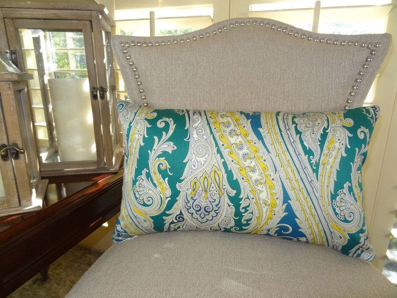 Designer Paisley Pillow Cover Green Blue Yellow Cream Etsy