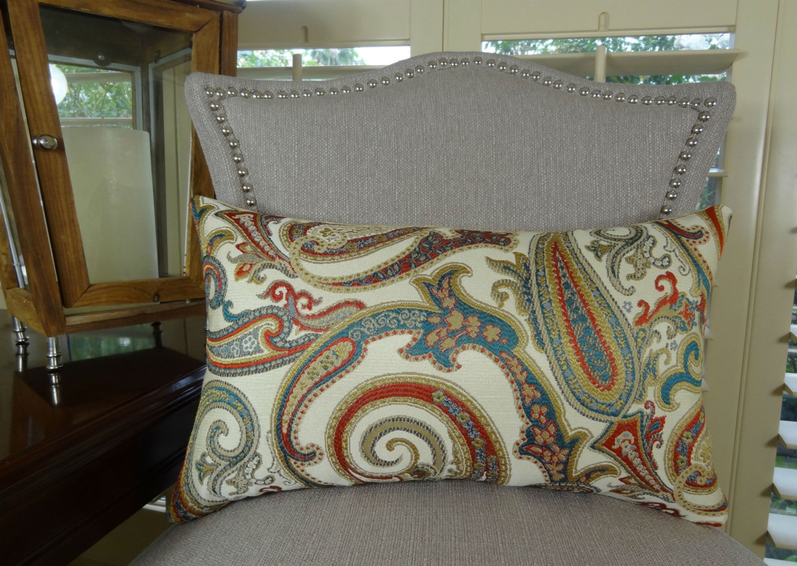 Red Paisley Throw Pillow Cover Turquoise Red Cream Taupe Etsy