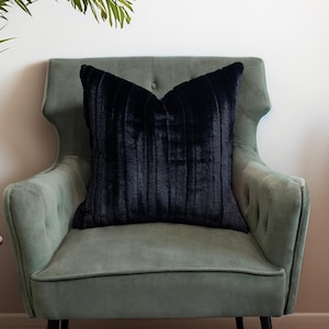 Deep Black Faux Fur Mink Decorative Pillow Cover - Super Soft Black Accent Vegan Cover- Luxury Fur-Free 17102