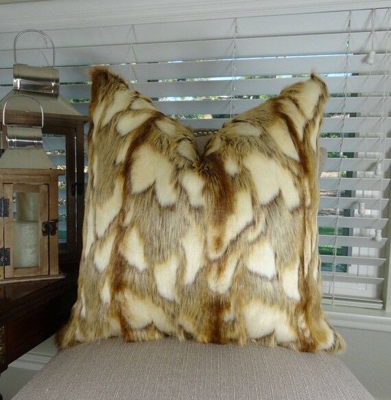 Light Brown Faux Fur Throw Pillow Cover Faux fur yellow pillow cover Gold faux