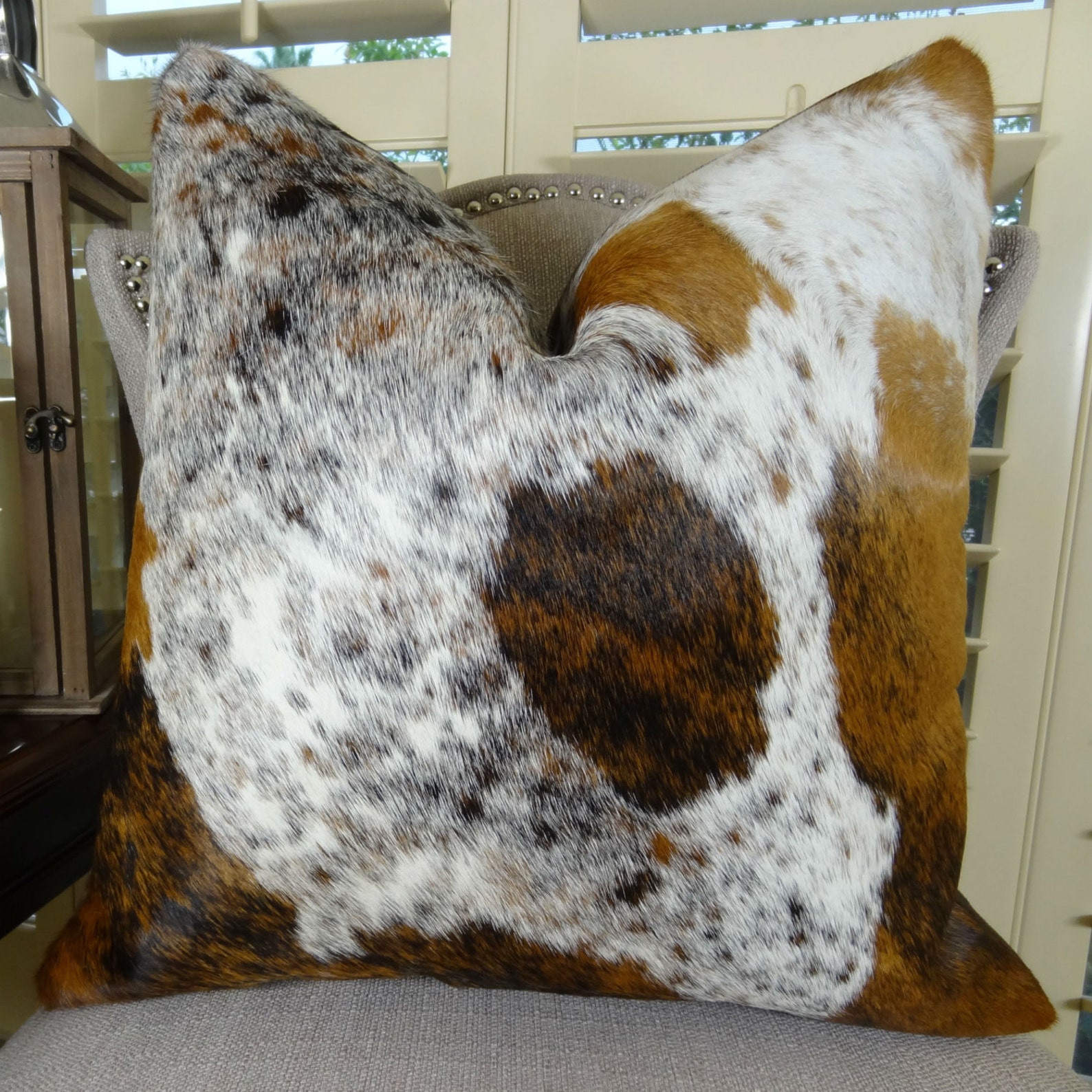 Decorative Cowhide Throw Pillow Cover Dark Tri Color Etsy