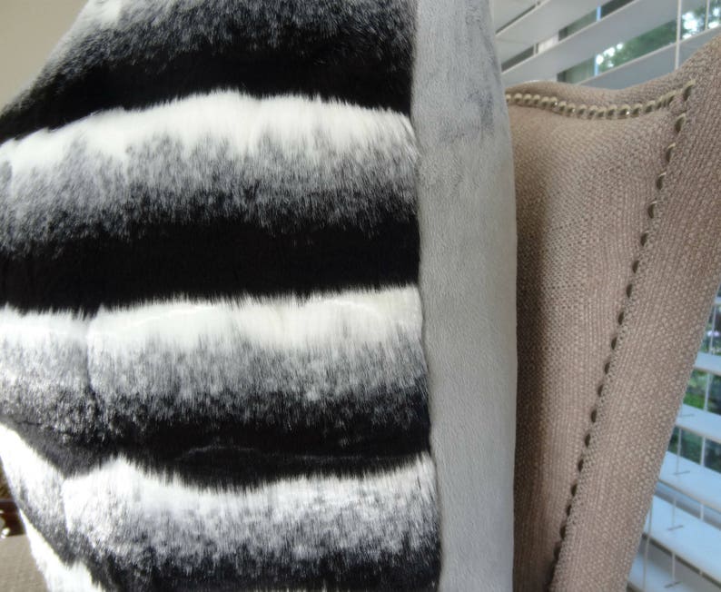 Black White Chinchilla Faux Fur Throw Pillow Cover Black Etsy