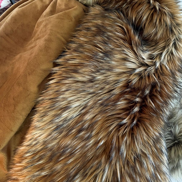 NEW Sale Luxury Timber Wolf Faux Fur Throw Blanket & Bedspread - Copper, Creamy White Brown, Black Tip Faux Fur - Luxury Throw Blanket 18202