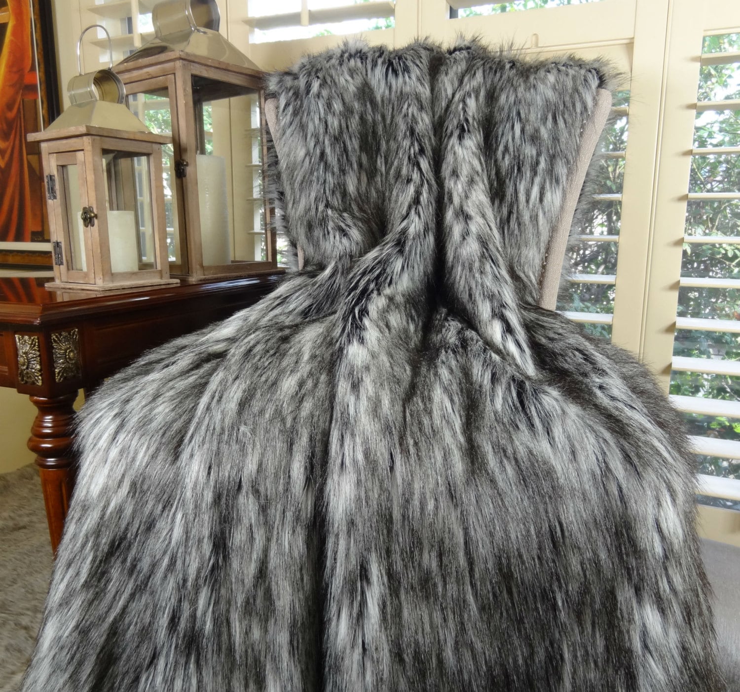 Gray Faux Fur Blanket Exotic Siberian Husky Faux Faur Throw