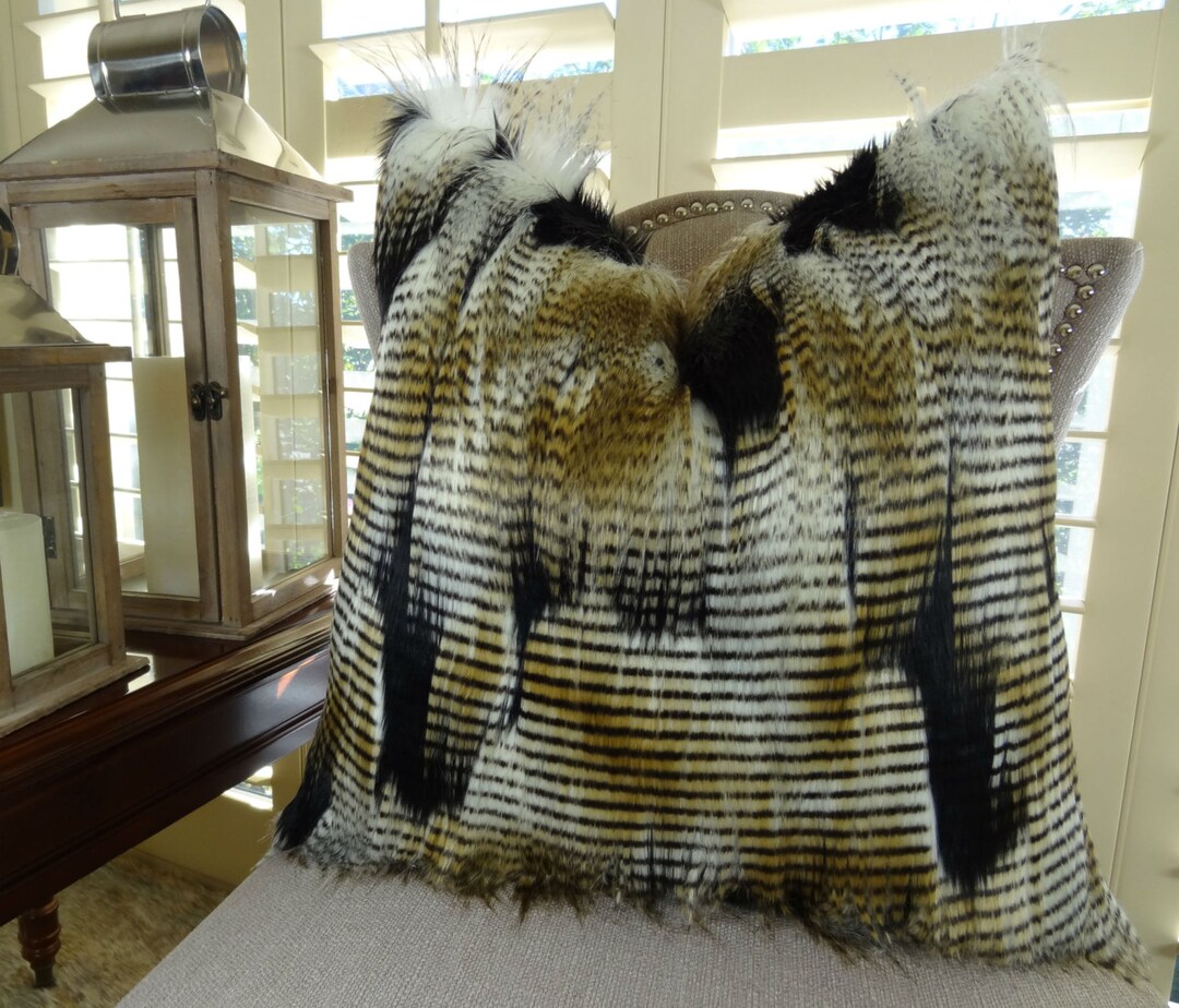 Black Gold White Fur Throw Pillow Cover Fancy Feather Fur Pillow White