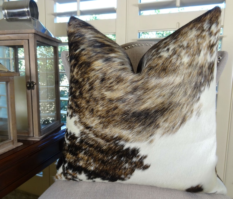 Cowhide Pillow Cover Dark Tri Color Brown Tan Pearl Etsy