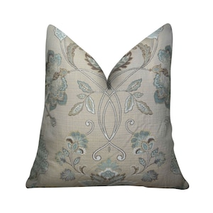 SALE - Taupe Blue Brown Paisley Throw Pillow Cover - Designer Beige Paisley Pillow - Neutral Pillow - 11109