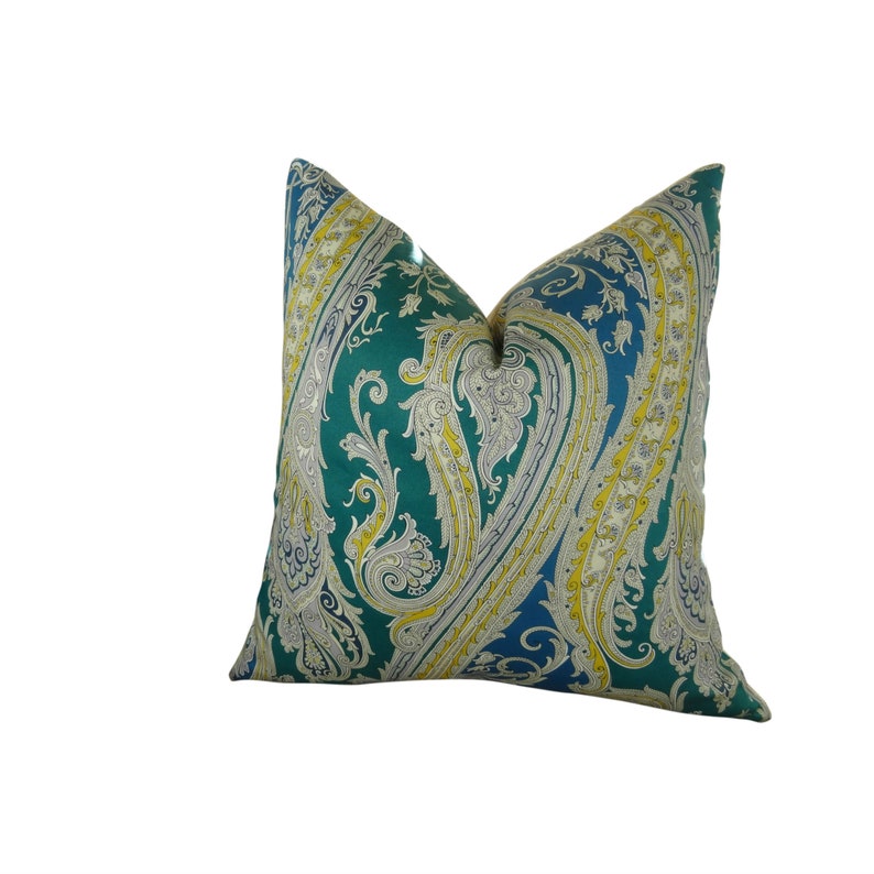 Designer Paisley Pillow Cover Green Blue Yellow Cream Etsy
