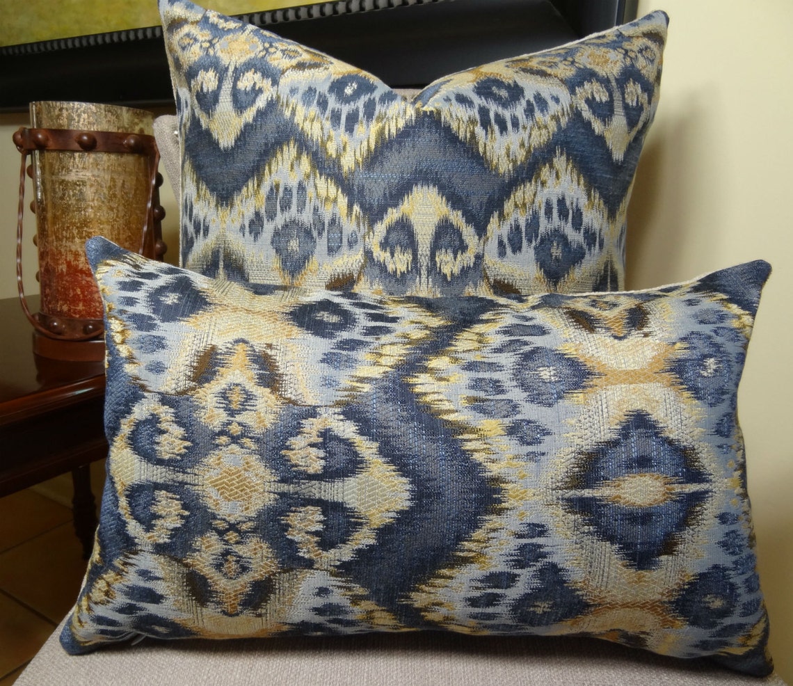 Blue Ikat Throw Pillow Blue Accent Pillow Cover Designer Etsy