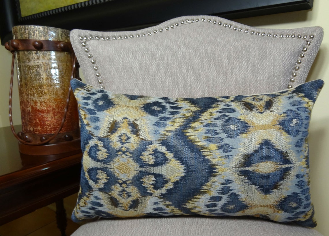 Blue Ikat Throw Pillow Blue Accent Pillow Cover Designer Etsy