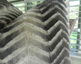 Gray Zig Zag Throw Pillow - Super Soft Light Weight Minky Cuddle Fabric - Double-sided Gray Charcoal White Pillow - Gray Pillow - SKU 17436
