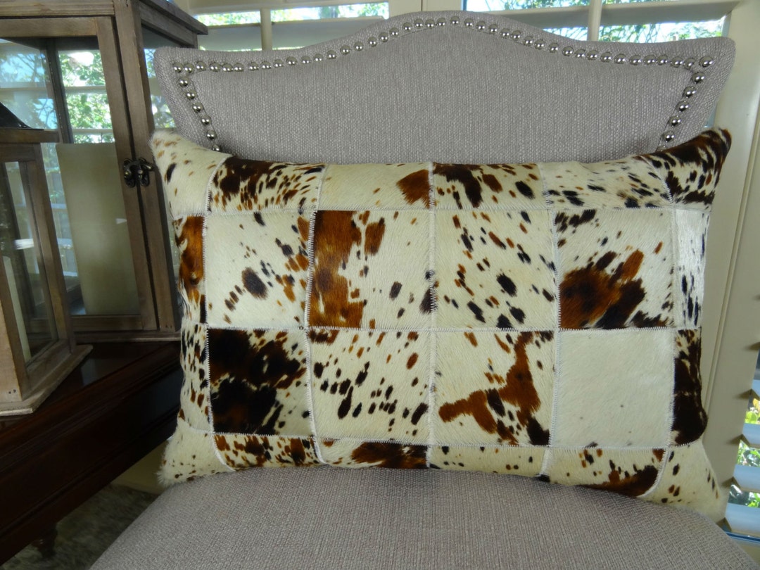 Cowhide Throw Pillow Cover Decorative Brown and Cream Etsy