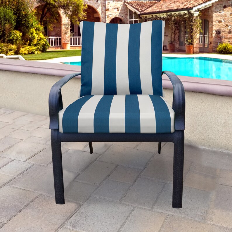 Outdoor Cushion Denim Blue & White Seat and Back Cushion Set | Etsy