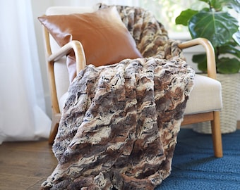 NEW! Sale Free shipping ~ Brown Wild Rabbit Faux Fur Throw Blanket -- Super Soft Heavenly Faux Fur Fabric - Double-sided blanket - SKU 18106