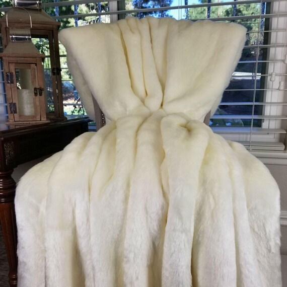 White Tissavel Mink Faux Fur Throw Blanket Bedspread White Etsy