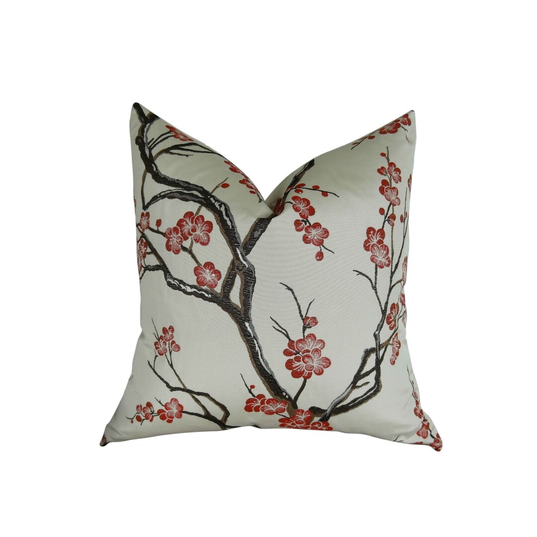 Red Floral Throw Pillow Cover Designer Decorative Pillow Japanese