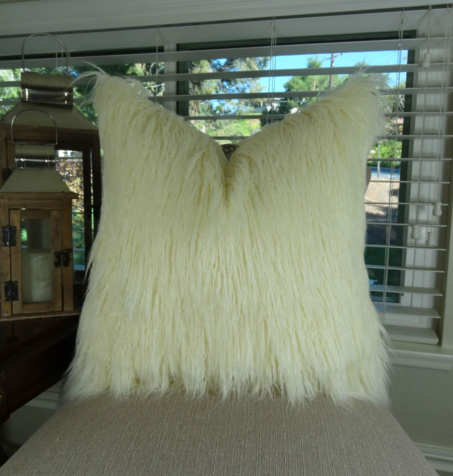 Ivory Fur Pillow Ivory Mongolian Faux Fur Throw Pillow - Etsy