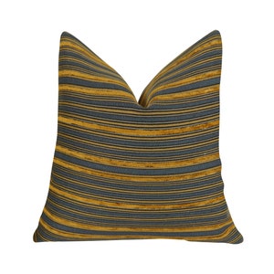 Blue Striped Pillow - Blue Copper Tan Stripe Pillow - Designer Blue Pillow - Decorative Stripe Pillow Cover - Blue Throw Pillow - 11282