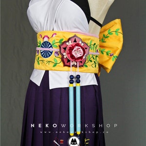 Summoner Cosplay Costume Floral Hakama Floral Embroidered Obi Belt & Ribbon Ombre Kimono Sleeves image 3