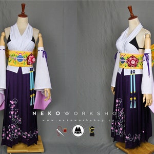 Summoner Cosplay Costume Floral Hakama Floral Embroidered Obi Belt & Ribbon Ombre Kimono Sleeves image 1