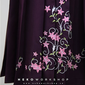 Summoner Cosplay Costume Floral Hakama Floral Embroidered Obi Belt & Ribbon Ombre Kimono Sleeves image 6