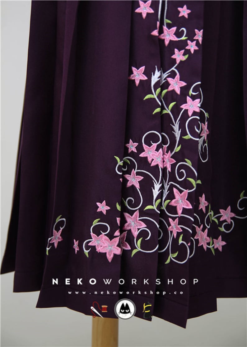 Summoner Cosplay Costume Floral Hakama Floral Embroidered Obi Belt & Ribbon Ombre Kimono Sleeves image 6