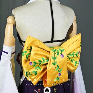 Summoner Cosplay Costume Floral Hakama Floral Embroidered Obi Belt & Ribbon Ombre Kimono Sleeves image 4