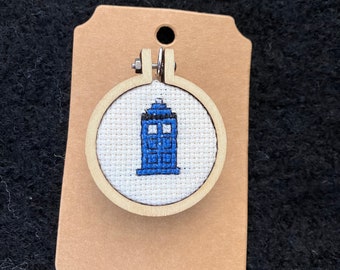 Tardis Cross Stitch Brooch