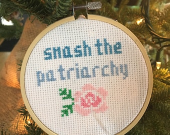 Smash The Patriarchy Sassy Cross Stitch Ornament