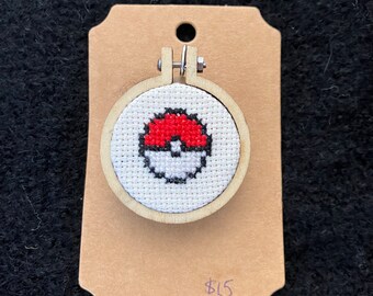 Poke Ball Cross Stitch Brooch