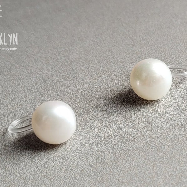 Freshwater pearl stud earrings, natural white pearls, no metal allergy post, clip on pearl earrings