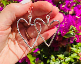 Sterling Silver Open Heart Dangle Earrings, Lightweight Summer Jewelry