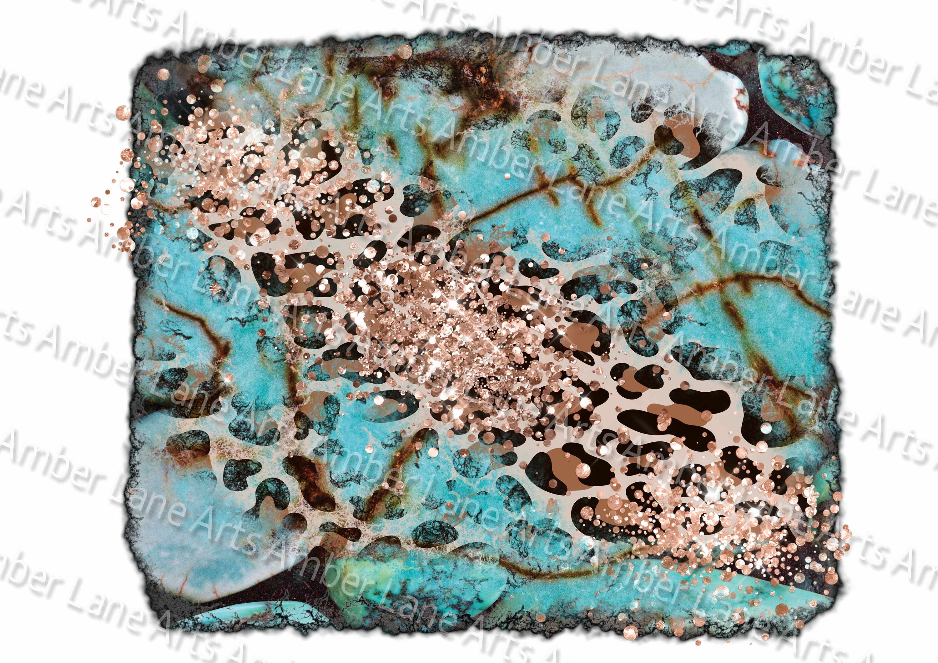 Turquoise Leopard Stone Slab With Glitter Western Printpng Etsy