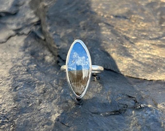 Sterling Silver Petoskey Stone & Leland Blue Fusion Ring