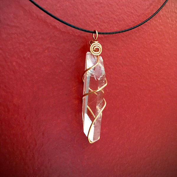 Copper wrapped Arkansas Quartz Crystal Natural Point Pendant!